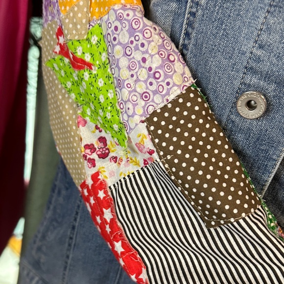 Empyre Blue Denim/hooded Jacket, embellished with patchwork quilted sleeves. - Picture 9 of 9